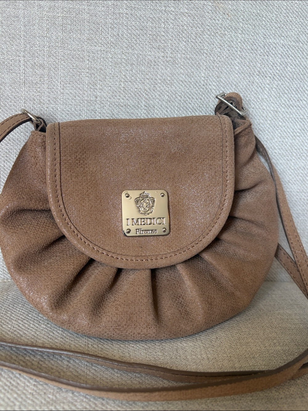 I Medici Firenze Tan Suede Genuine Leather Adjustable Crossbody Bag